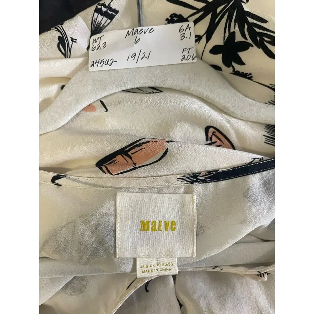 Maeve Anthropologie Women's Blouse Size 6 Cream Printed 100% Silk - Picture 3 of 5